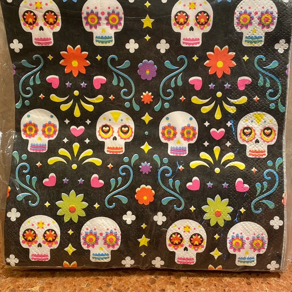 Cinco DeMayo Festive Skull Napkins - Black and Multicolor